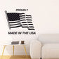 Proudly Made in the USA decal with flag graphic and bold black text