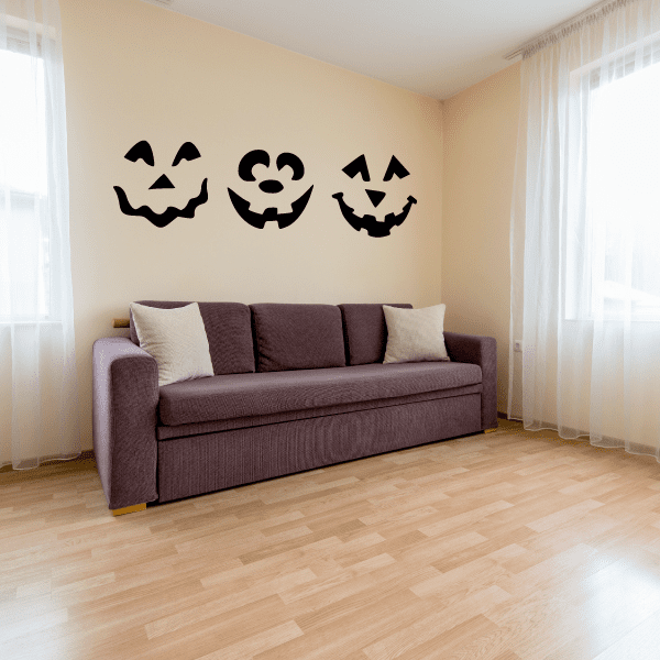 Image of Pumpkin Faces Halloween Holiday Vinyl Wall Decal Mural Quotes Words CP083