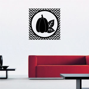 Pumpkin frame decal with black zigzag border and a black pumpkin icon on white