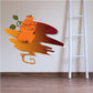 Pumpkin vomiting sign sticker, orange pumpkin and slime graphic on a wall