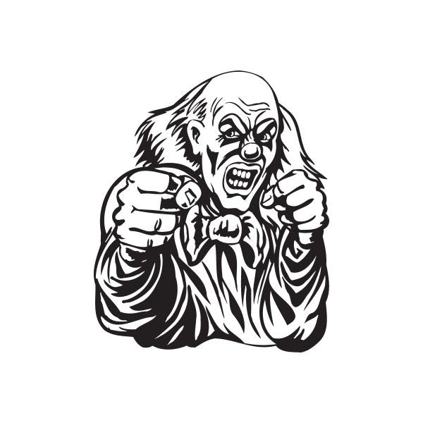Punching bald clown decal with black-and-white cartoon fists and face