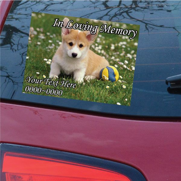 Rectangular custom sticker with puppy photo and In Loving Memory text