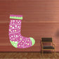 Purple and green printed stocking die-cut decal with white dot pattern