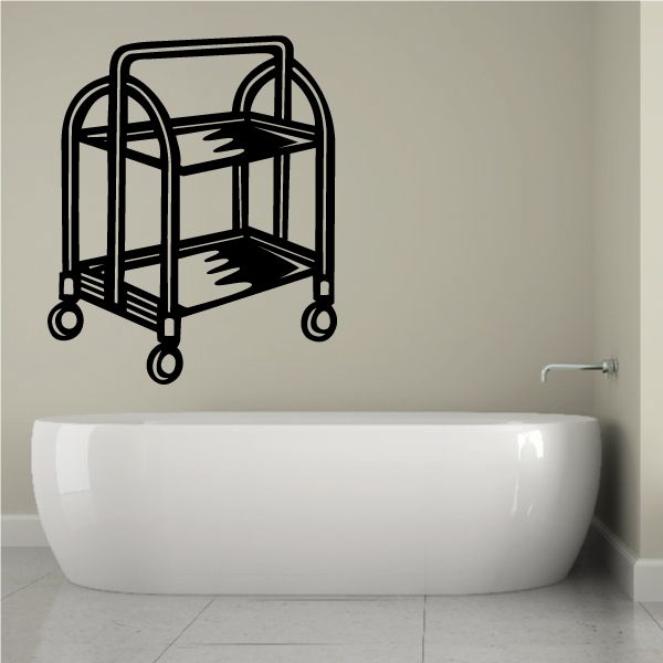 Push cart outline wall decal with wheels and two shelves, black design