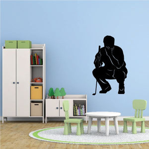 Black golfer silhouette wall decal, kneeling putting stance
