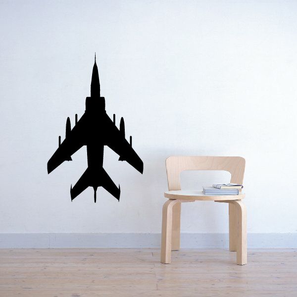 Airplane silhouette wall decal with swept wings and tall vertical tail