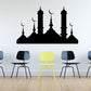 Black mosque silhouette wall decal with domes and tall minarets
