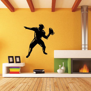 Quarterback football player wall decal, black silhouette in throwing pose
