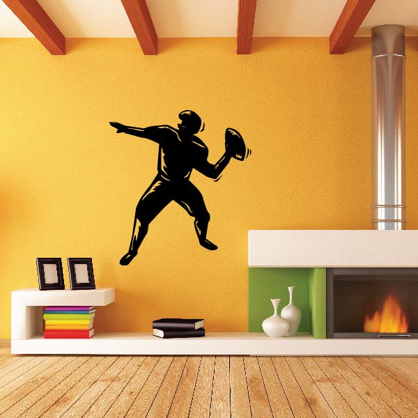 Quarterback football player wall decal, black silhouette in throwing pose