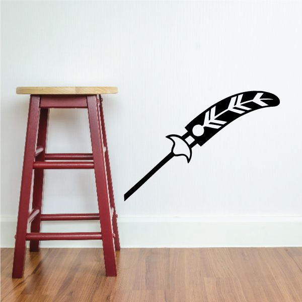 Black feather quill vinyl wall decal with ornate lines, MC20