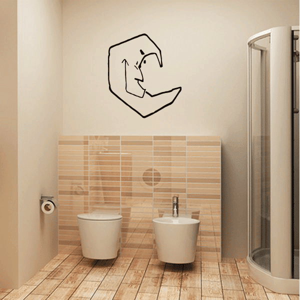 Moon face wall decal with black outline line art