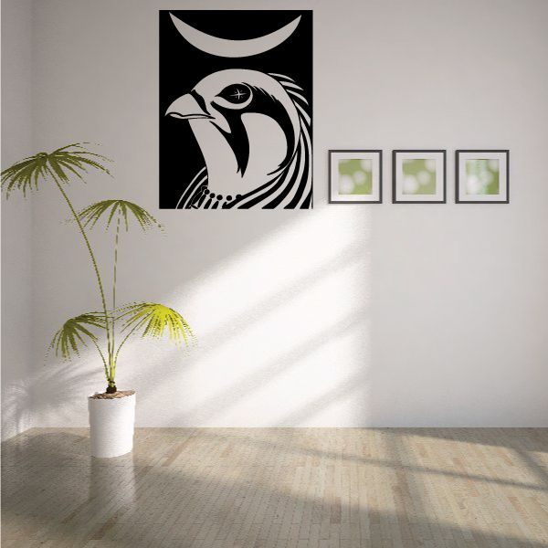 Falcon wall vinyl decal with stylized bird head and beak on a black square