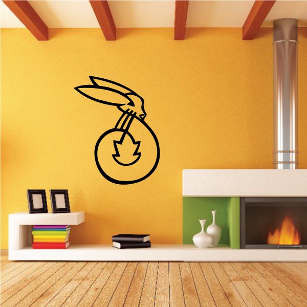 Chinese zodiac rabbit wall decal, black outline with yellow center