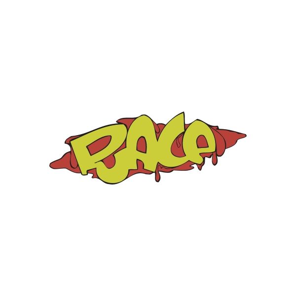 Race graffiti sticker with yellow letters and red outline