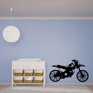 Black dirt bike decal sticker with side-view racing bike silhouette