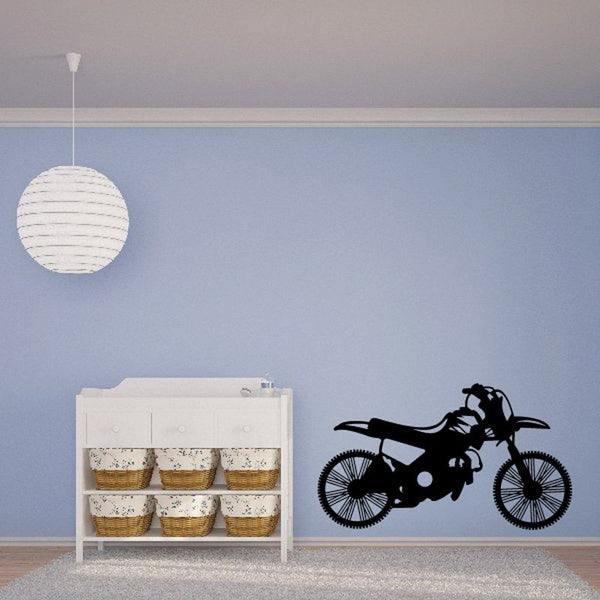 Black dirt bike decal sticker with side-view racing bike silhouette