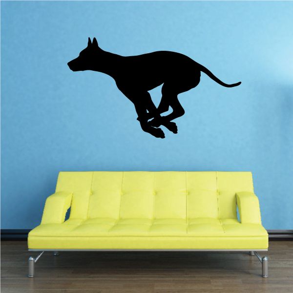 Racing Doberman Pinscher decal, black running dog silhouette
