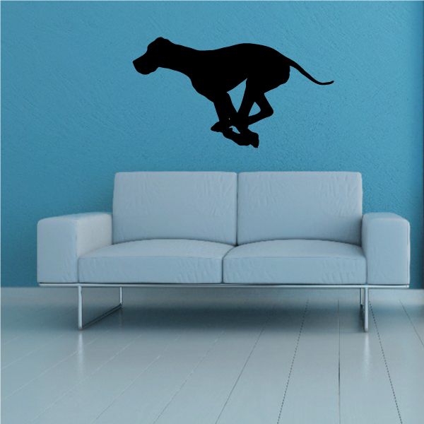 Racing Great Dane decal featuring black running dog silhouette