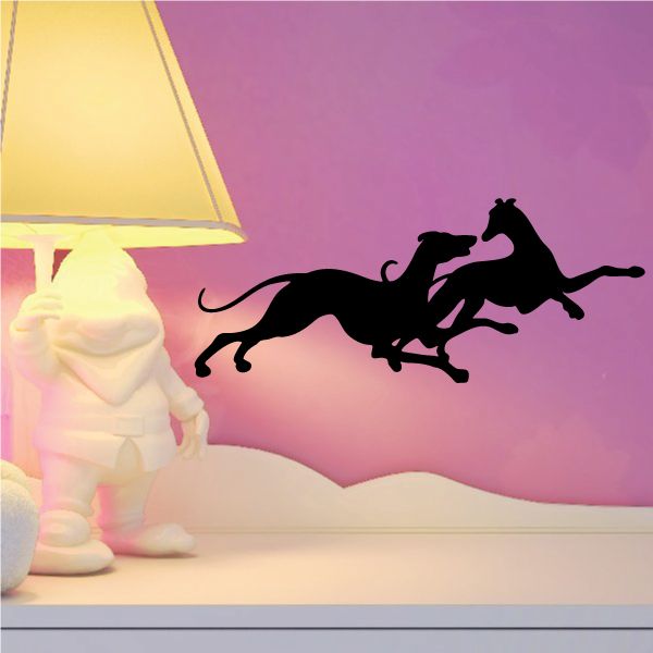 Black racing greyhounds wall decal with three running dog silhouettes.