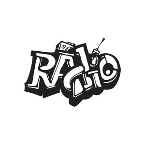 Graffiti-style radio decal, black and white