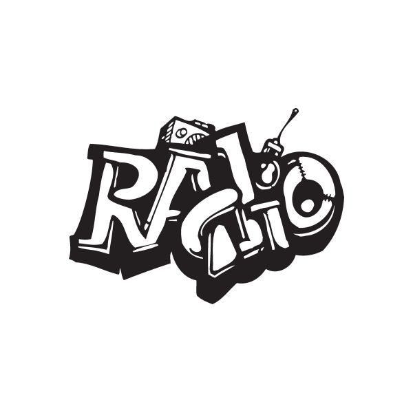 Graffiti-style radio decal, black and white
