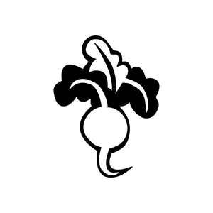 Radish growing decal with black leaf outline and white root center