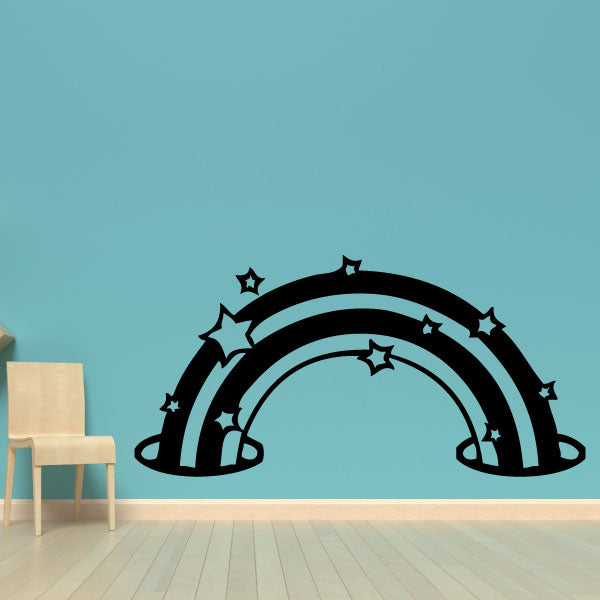 Rainbow wall decal with black arches and small star accents