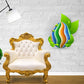 Rainbow Easter egg sticker: striped colorful egg with green leaves