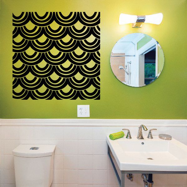 Scalloped wall decal with black and yellow wave pattern, square design