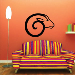 Ram zodiac symbol wall decal, black circular ram head outline