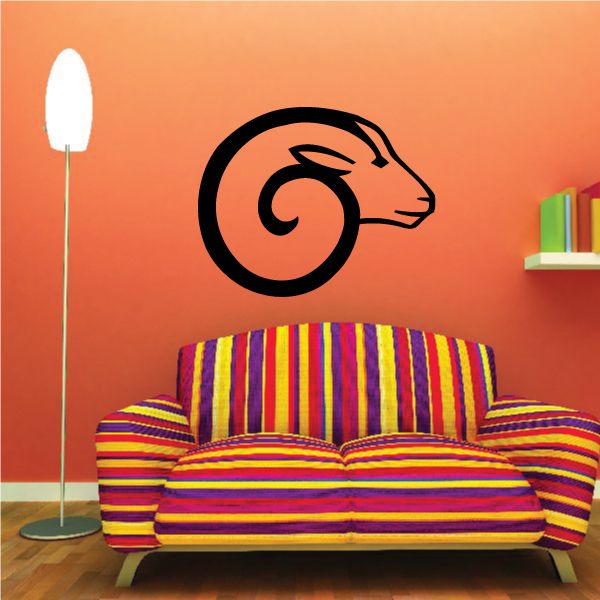 Ram zodiac symbol wall decal, black circular ram head outline