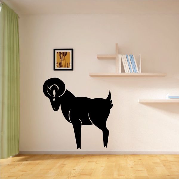 Black ram zodiac wall decal with ornate circular motif