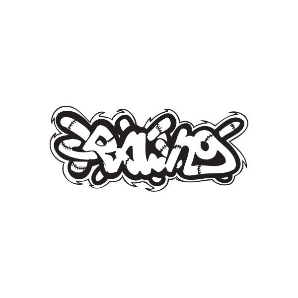Graffiti decal sticker with bold black outlined lettering on white