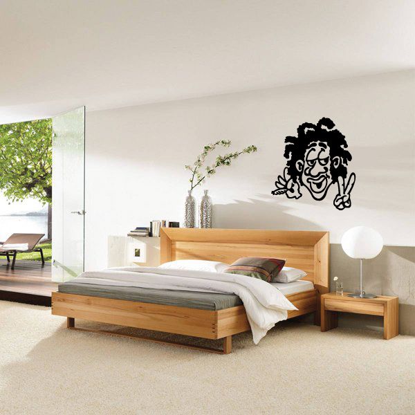 Black Rastafarian peace decal with smiling face and peace-sign hands wall art