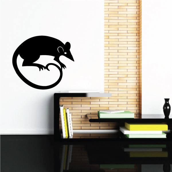 Black rat zodiac wall decal with curled tail and whiskers