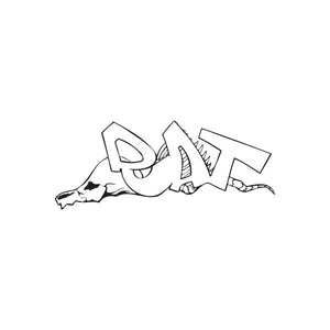 Graffiti rat decal with black outline and jagged lettering style