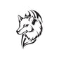 Razor-style wolf head decal, black silhouette with white accents