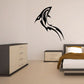Razor tattoo style dolphin decal, black tribal flame design with sharp lines