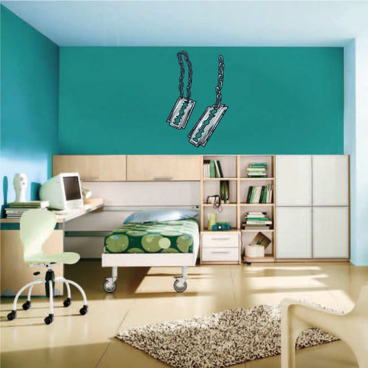 Image of Razorblade Dog Tags Printed Die Cut Decal