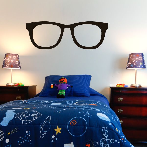 Reading glasses wall decal with black frames and blank lens shapes