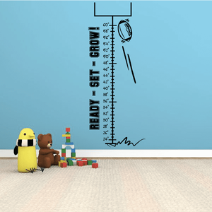 Football goal growth chart wall decal with ruler scale and 'GROW' lettering