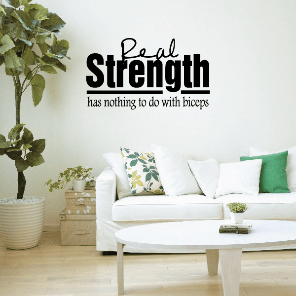 Inspirational wall decal: “Strength has nothing to do with biceps”