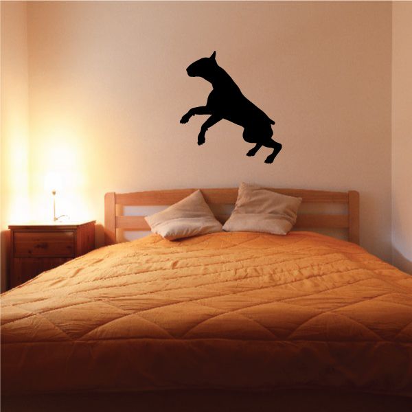 Bull terrier rearing silhouette wall decal, black dog icon