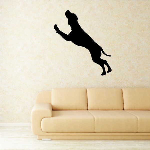 Rearing coonhound decal, black dog silhouette in jumping pose