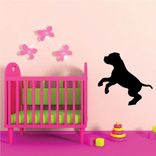Rearing puppy dog decal, black jumping silhouette