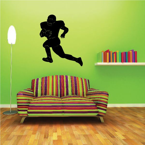 Black football running back wall decal vinyl sticker, action pose