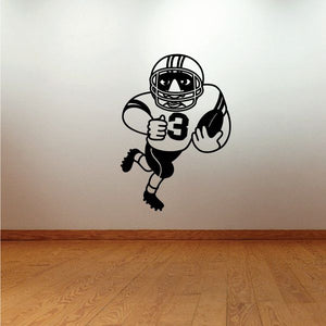 Football wall decal: cartoon receiver player with helmet and ball, number 3