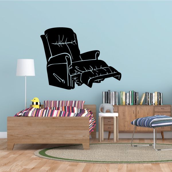 Black recliner decal sticker with white line-art details.