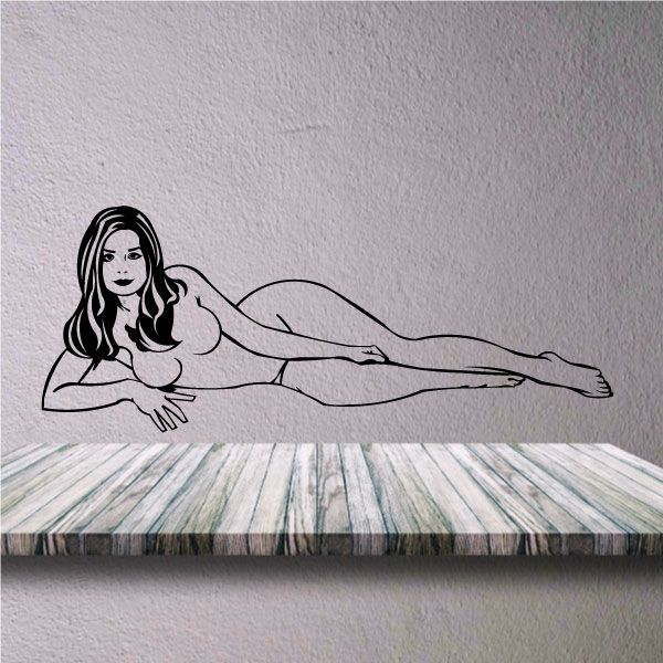 Reclining nude woman decal, black line art of a woman lying on her back