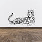 Reclining tiger wall decal, black outline line art on white